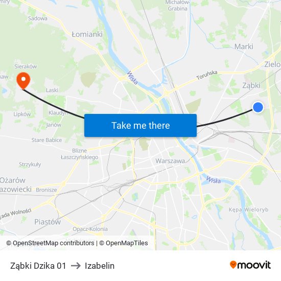 Ząbki Dzika 01 to Izabelin map