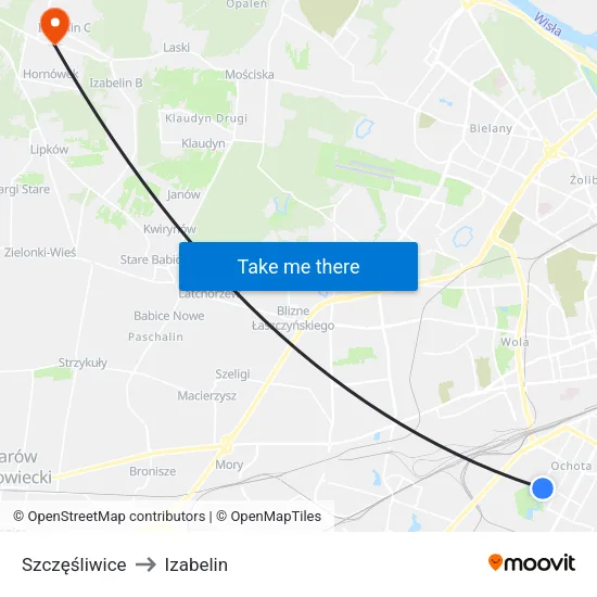 Szczęśliwice to Izabelin map