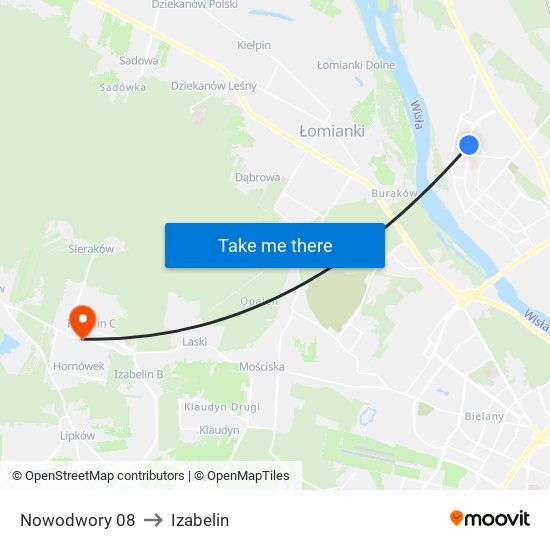 Nowodwory to Izabelin map