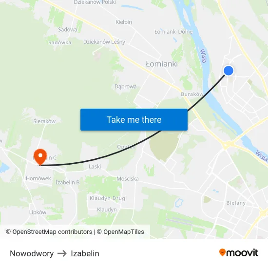 Nowodwory to Izabelin map