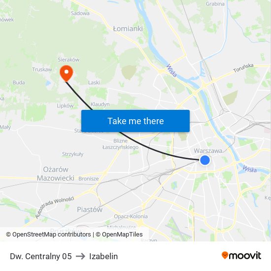 Dw. Centralny 05 to Izabelin map