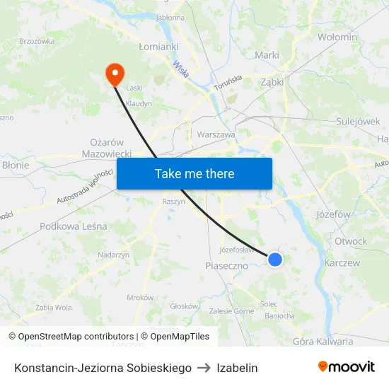 Konstancin-Jeziorna Sobieskiego to Izabelin map