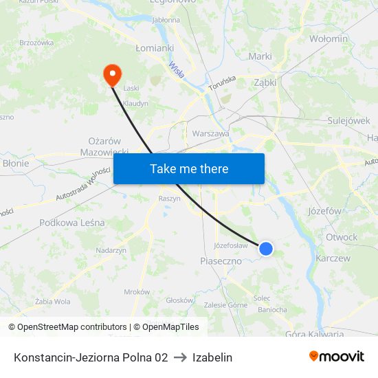 Konstancin-Jeziorna Polna to Izabelin map