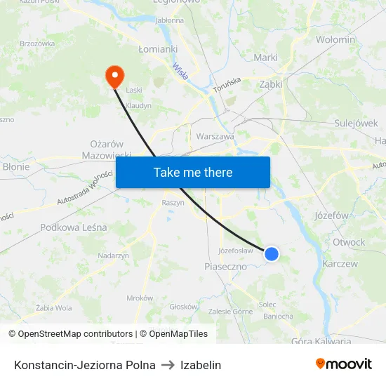 Konstancin-Jeziorna Polna to Izabelin map
