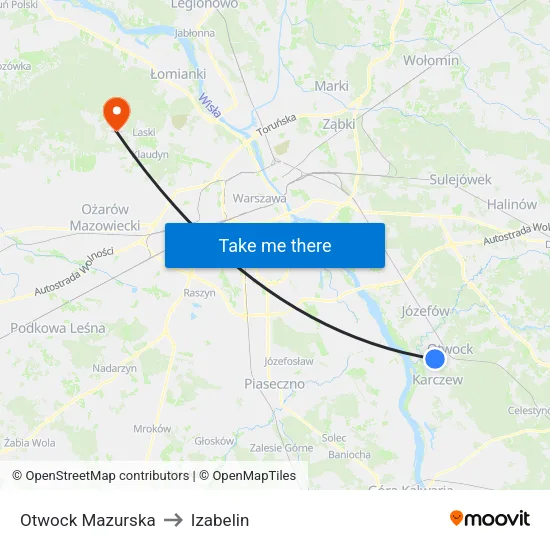 Otwock Mazurska to Izabelin map
