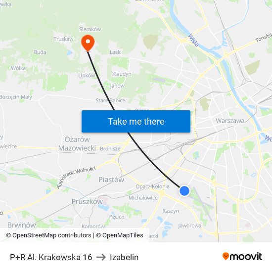 P+R Al. Krakowska 16 to Izabelin map