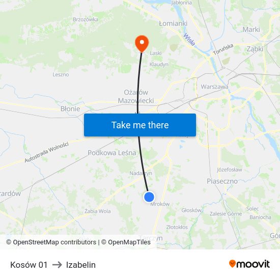 Kosów 01 to Izabelin map