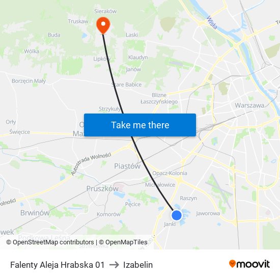 Falenty Aleja Hrabska to Izabelin map