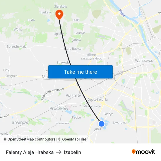 Falenty Aleja Hrabska to Izabelin map
