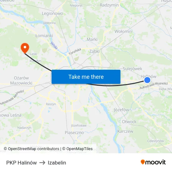 PKP Halinów to Izabelin map