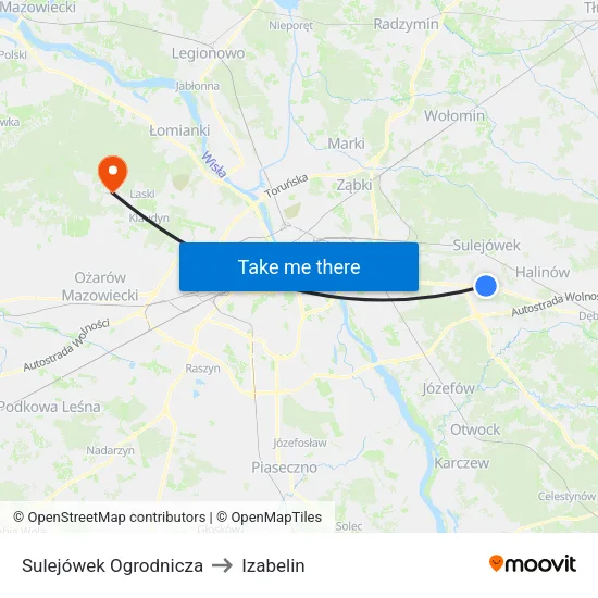 Sulejówek Ogrodnicza to Izabelin map