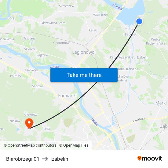 Białobrzegi 01 to Izabelin map