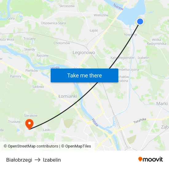 Białobrzegi to Izabelin map