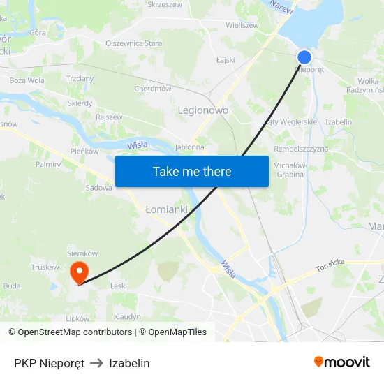 PKP Nieporęt to Izabelin map