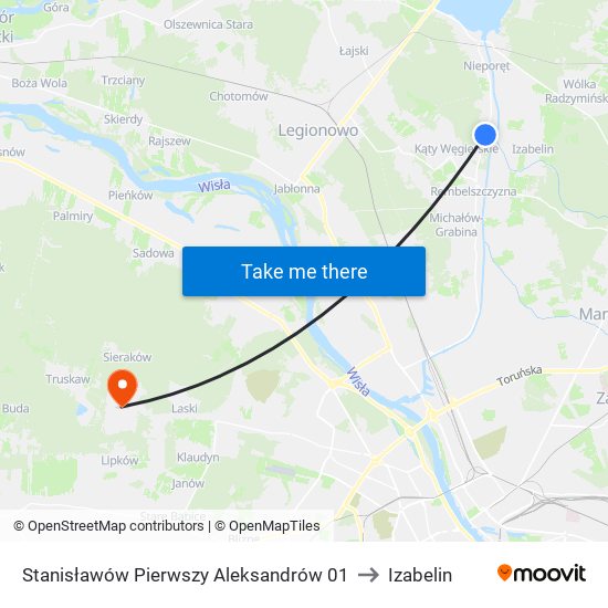 Stanisławów Pierwszy Aleksandrów to Izabelin map