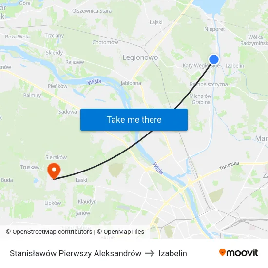 Stanisławów Pierwszy Aleksandrów to Izabelin map