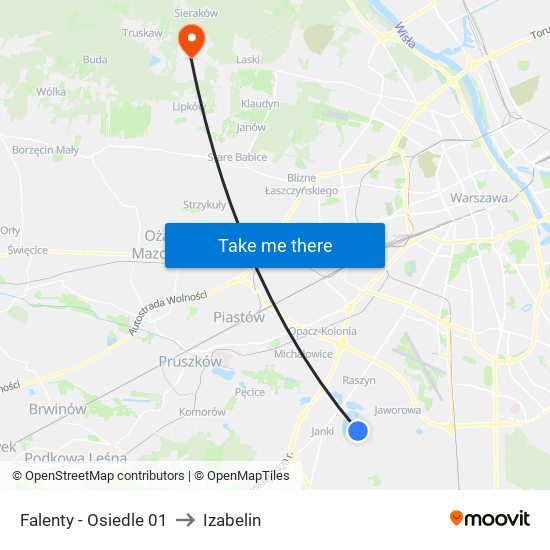 Falenty-Osiedle to Izabelin map