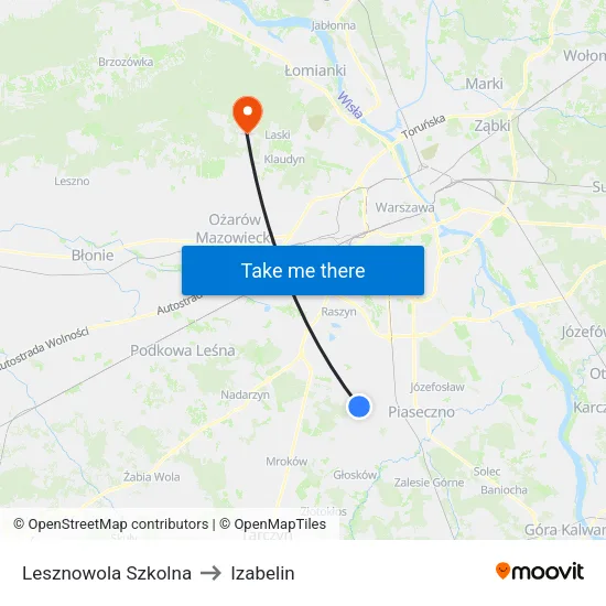 Lesznowola Szkolna to Izabelin map