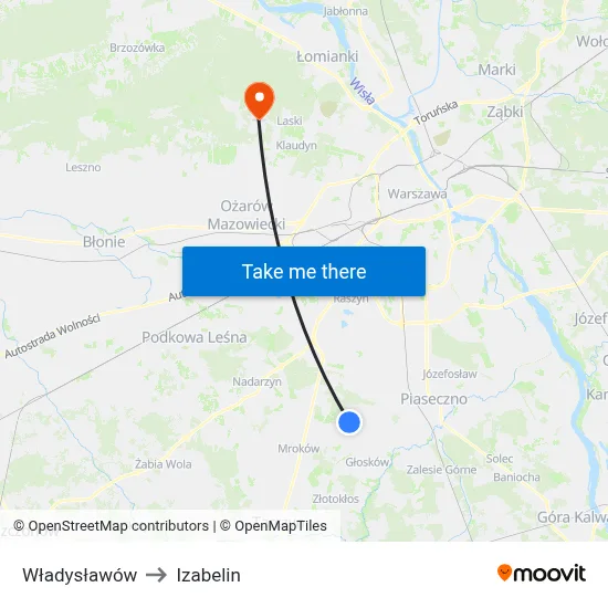 Władysławów to Izabelin map
