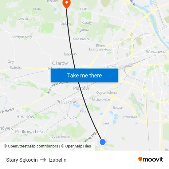 Stary Sękocin to Izabelin map