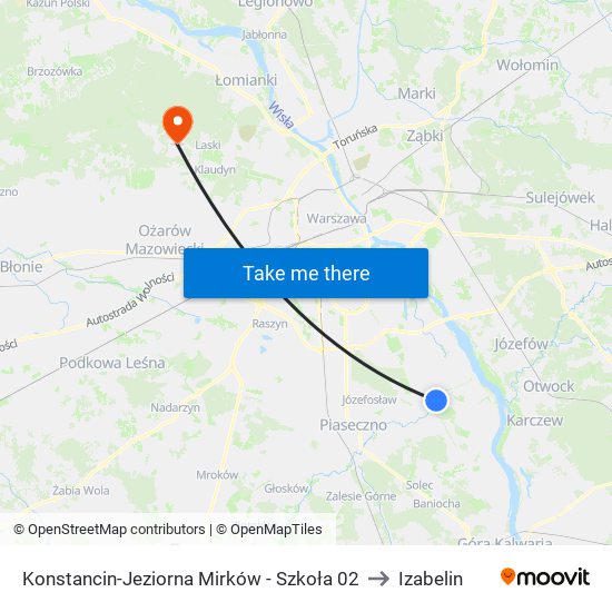 Konstancin-Jeziorna Mirków - Szkoła 02 to Izabelin map