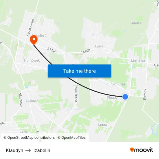 Klaudyn to Izabelin map