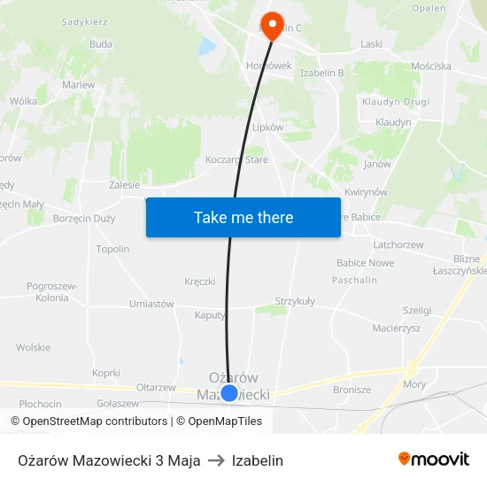 Ożarów Mazowiecki 3 Maja to Izabelin map
