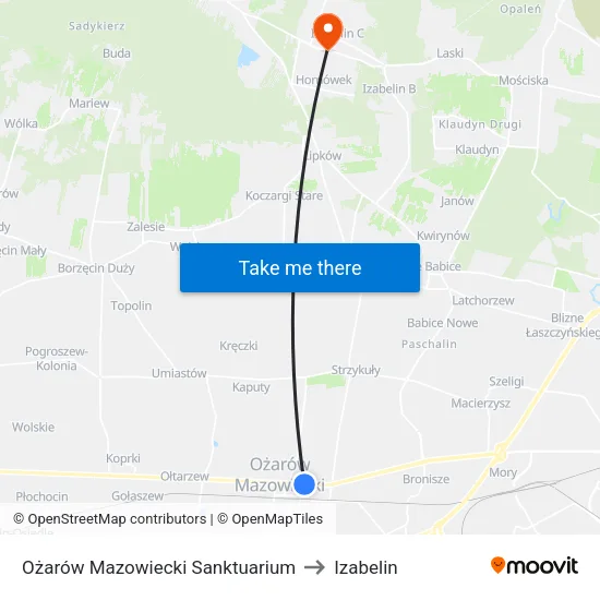Ożarów Mazowiecki Sanktuarium to Izabelin map