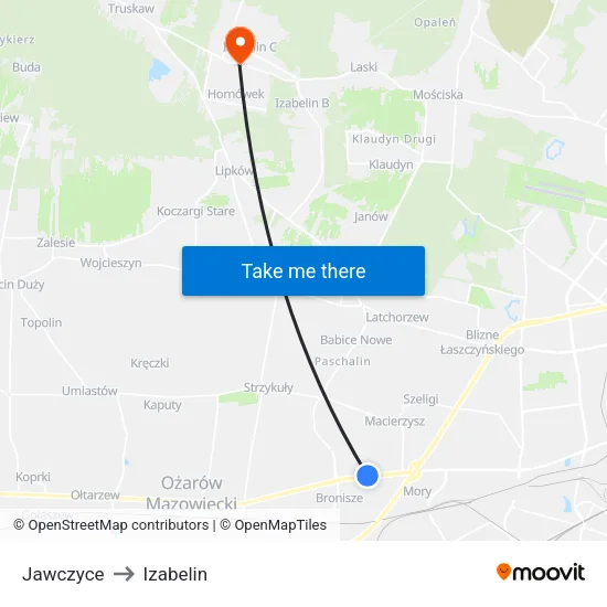 Jawczyce to Izabelin map