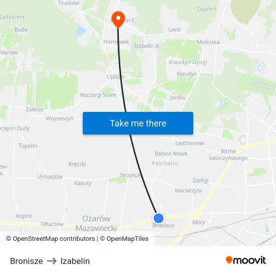 Bronisze to Izabelin map