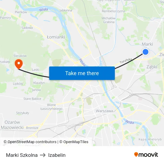 Marki Szkolna to Izabelin map