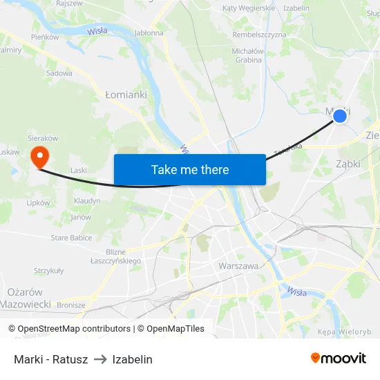 Marki - Ratusz to Izabelin map