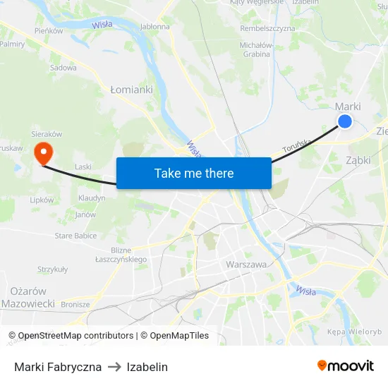 Marki Fabryczna to Izabelin map