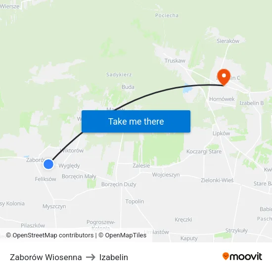 Zaborów Wiosenna to Izabelin map