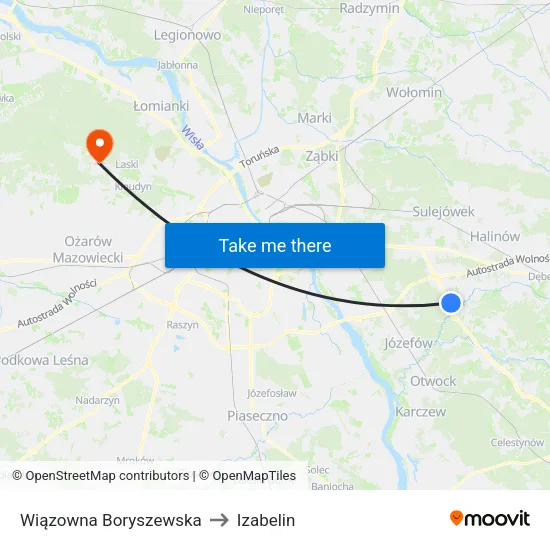 Wiązowna Boryszewska to Izabelin map