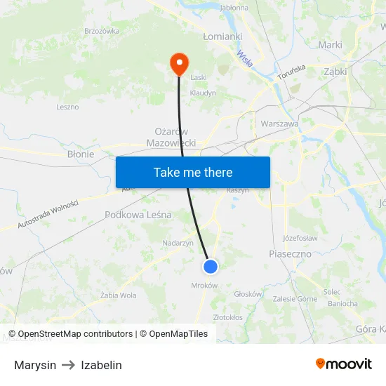 Marysin to Izabelin map