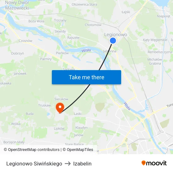 Legionowo Siwińskiego to Izabelin map