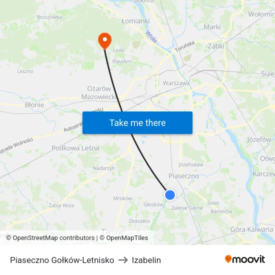 Piaseczno Gołków - Letnisko to Izabelin map