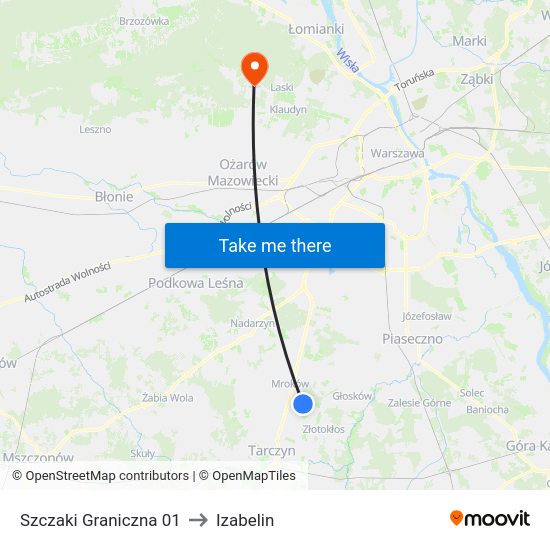 Szczaki Graniczna 01 to Izabelin map