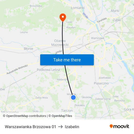 Warszawianka Brzozowa to Izabelin map