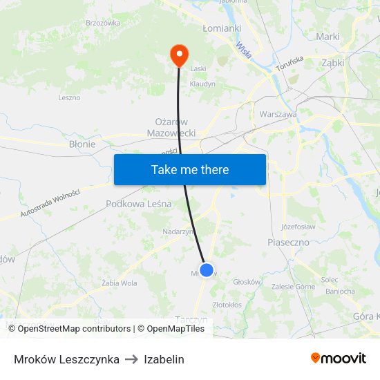 Mroków Leszczynka to Izabelin map