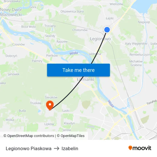 Legionowo Piaskowa to Izabelin map