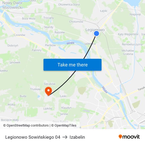 Legionowo Sowińskiego to Izabelin map