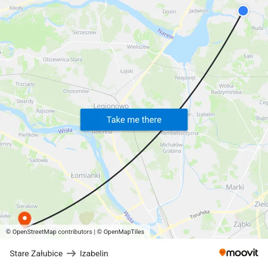Stare Załubice to Izabelin map