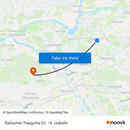 Radzymin Traugutta to Izabelin map