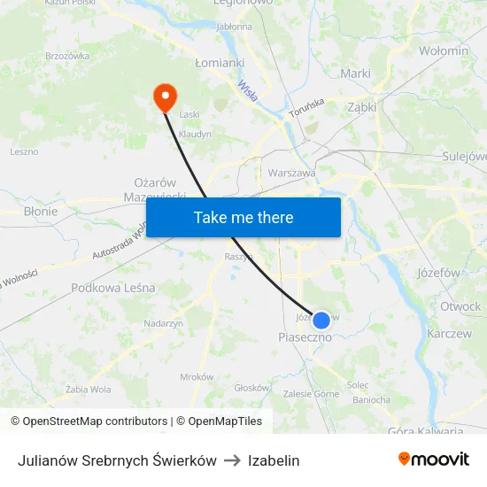 Julianów Srebrnych Świerków to Izabelin map
