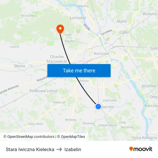 Stara Iwiczna Kielecka to Izabelin map