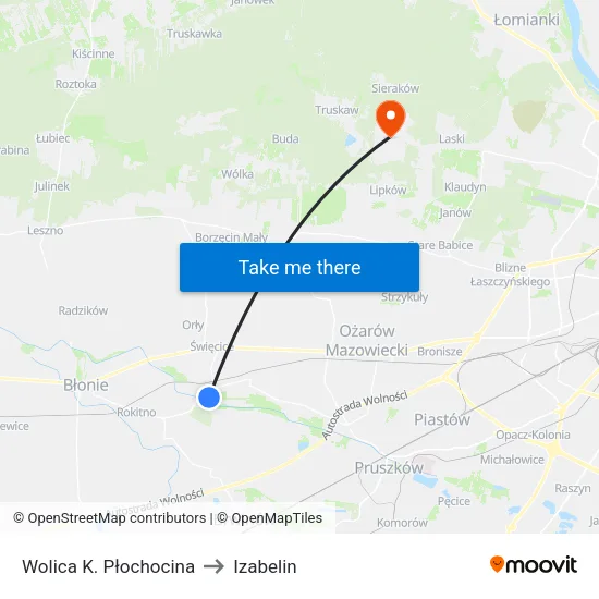 Wolica K. Płochocina to Izabelin map