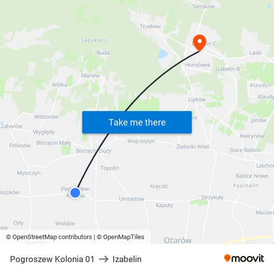 Pogroszew Kolonia 01 to Izabelin map