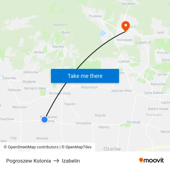 Pogroszew Kolonia to Izabelin map